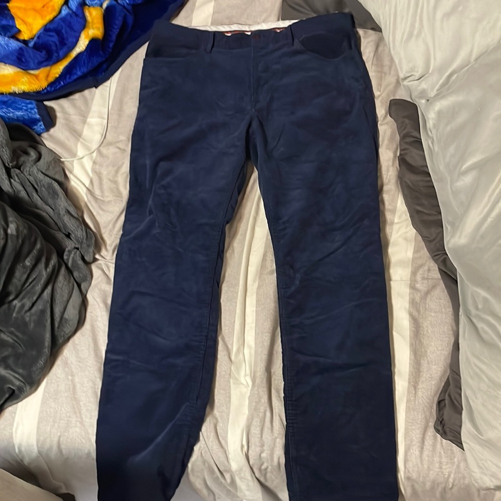 Dark Blue Polo Corduroy Straight Tailored Pants